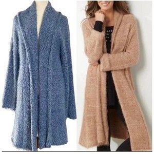 soft surroundings Newfoundland Eyelash Open Cardigan Blue size large